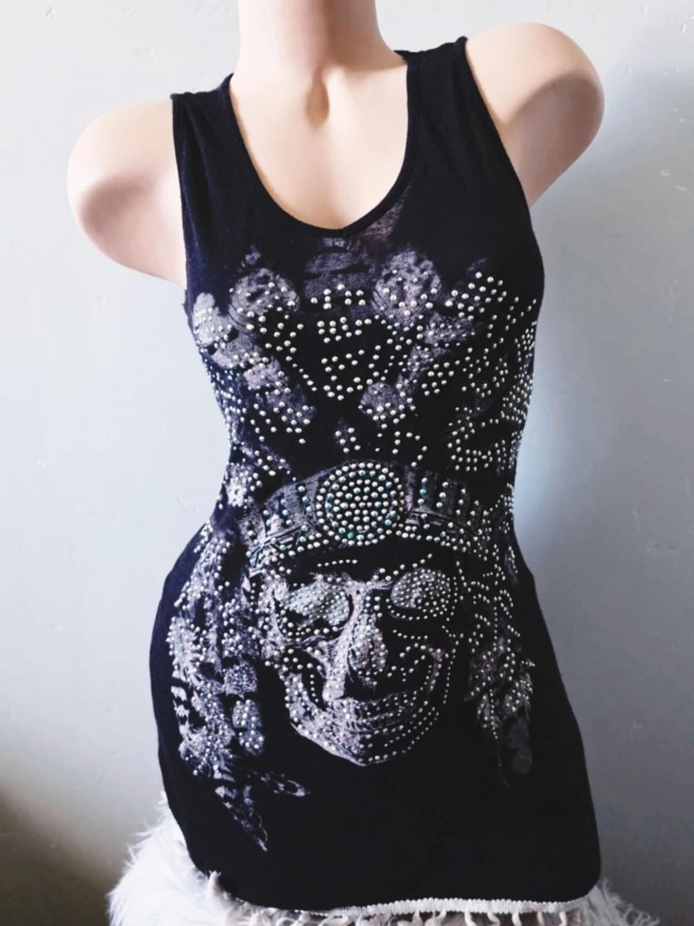 2000s Y2k Vocal rhinestone skull dress size small